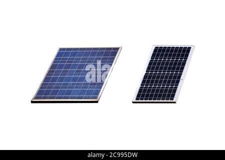 Photovoltaic solar panels Isolated two style on white background with Clipping path. Stock Photo