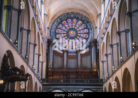 Pipe Organ of Tournai Cathedral or Cathedral of Our Lady (Notre-Dame de Tournai) Stock Photo