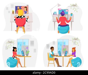 Home working people set. Woman and couple characters concepts. Stock Vector