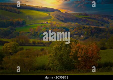Countryside in autumn, near town of Arundel in southern England. Rural scene in England Stock Photo