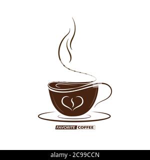 drawn outline of a coffee Cup with the words FAVORITE COFFEE. Vector for stickers, logos, stickers and banners, isolated on a white background Stock Vector