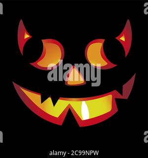 Vector illustration. Pumpkin halloween devil character isolated on black. Stock Vector