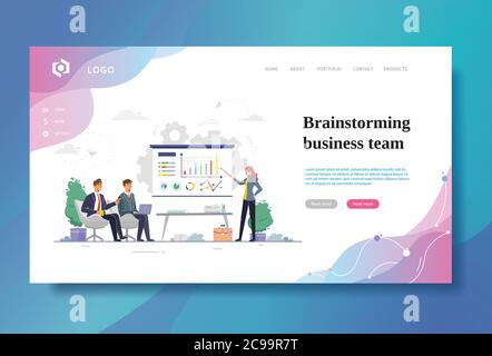 Work in office. Brainstorming creative team people discussion idea. Flat style vector illustration Stock Vector