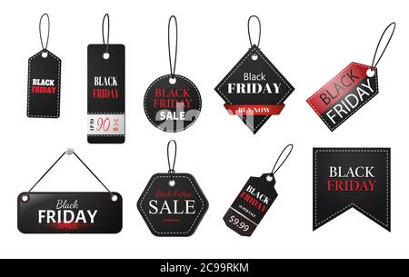 Black friday tag. Set of tags and labels with text for black friday sales. Stock Vector