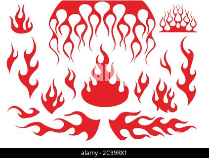 Vector set of flame. Old school flame elements Isolated vector illustration. Stock Vector