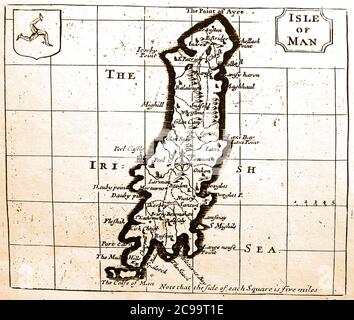 1780 map of the Isle of Man with roads and place names as they were at the time Stock Photo