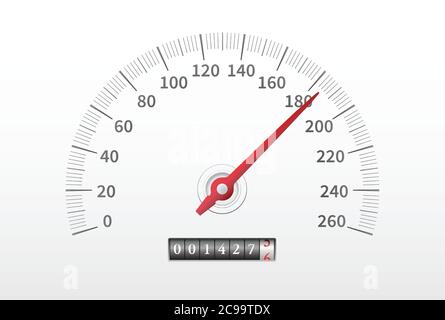 Car speedometer. Realistic speedometer with speed level scale isolated on white background. Stock Vector