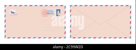 Dear santa claus letter in envelope. Christmas letter for Santa. Blank postcard. Flat vector illustration Stock Vector