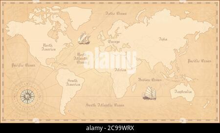 Old world map. Vintage paper map. Vector illustration Stock Vector
