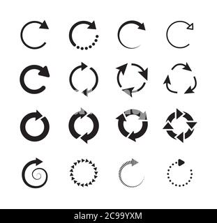 Set of circle arrows. Circled cursor web recycling progress buttons vector isolated icons. Round arrow refresh reload rotation loop sign set. Simple Stock Vector