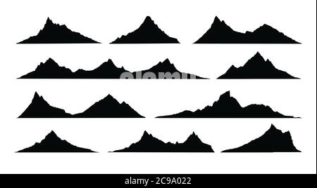 Mountains landscape silhouette. Abstract high mountain hike landscape. Vector set. Stock Vector