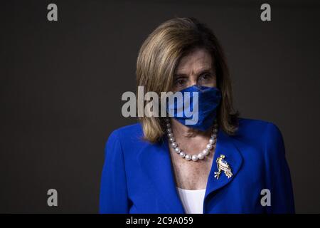 Washington, United States. 29th July, 2020. Speaker of the House Nancy Pelosi, D-Calif, speaks at the press conference on Child Care Relief Act at the U.S.Capitol in Washington DC on Wednesday, July 29, 2020. Photo by Tasos Katopodis/UPI Credit: UPI/Alamy Live News Stock Photo