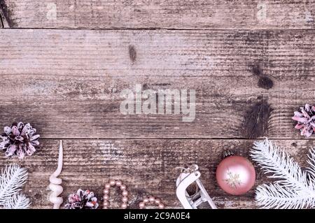 Christmas still life with decor.Winter still life on a wooden background. Stock Photo