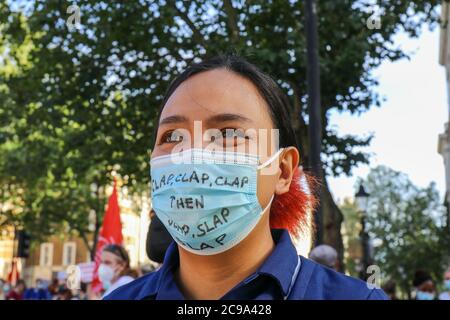 LONDON, ENGLAND, JULY 29 2020, NHS staff protest outside Downing Street after marching from St Thomas's Hospital at the 'March For Pay Justice for NHS and Key Workers' (Credit: Lucy North | MI News) Credit: MI News & Sport /Alamy Live News Stock Photo