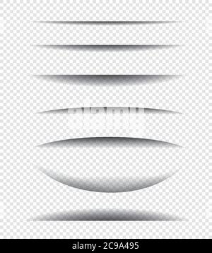 Paper shadow effect. Set of realistic transparent shadow effects isolated on transparent background. Stock Vector