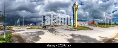 Umea, Sweden - JULY 09, 2020: Panorama View on K-Rauta and Media