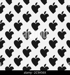 Seamless pattern with bitten Apple similar to Heart Stock Vector