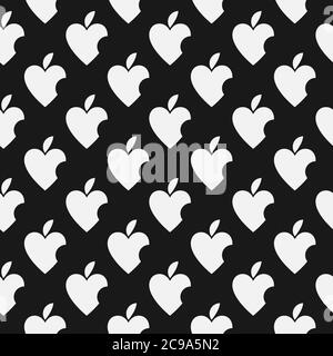 Seamless pattern with bitten Apple similar to Heart Stock Vector