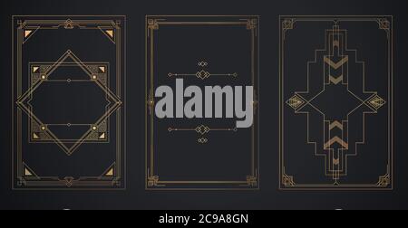 Art Deco vintage invitation. A set of covers for the book. Gold color with Frames and design elements with place for your text. Stock Vector