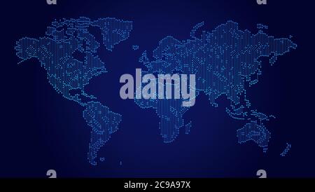 World map technology style. Dark blue background. Digital world with electronic systems. Stock Vector
