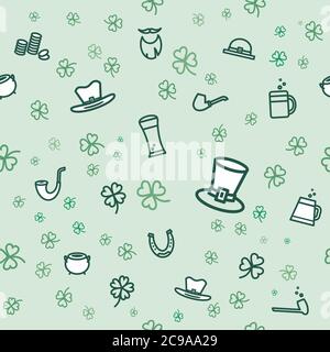 St Patricks day clover background. Flat vector green light poster Happy Saint Patricks day. Illustration clover shamrock Stock Vector
