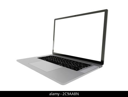 Silver laptop right side view with white screen isolated on white background Stock Photo