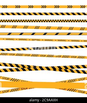 Creative Police line black and yellow stripe border. Yellow taped warning danger police stripes crime safety line attention border barrier. Stock Vector