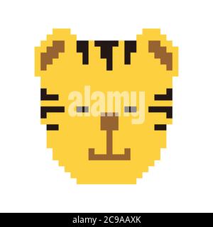 Pixel art cat head. Vector 8 bit game animal character isolated on white background. Cute kitten domestic pet for games and websites. Retro video/pc g Stock Vector