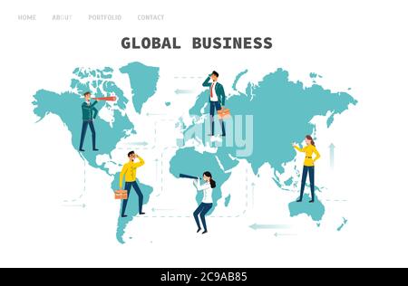 Global Business. People from different countries are looking for business partners, opportunities for expansion. Stock Vector