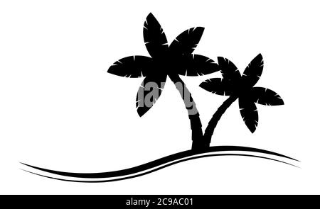 Palmtree silhouette graphic emblem isolated on white. Black-and-white palm tree pictogram with copy space. Illustration of tropical palm scenery for v Stock Vector