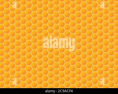 Honeycomb orange background from a bee hive. Vector illustration of geometric texture. Seamless hexagons pattern for web, print, wallpaper. Stock Vector