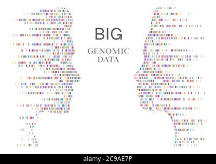 Dna test infographic. Big genomic data with people face. Genome sequence map. Vector illustration. Stock Vector