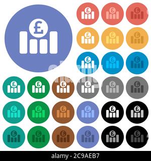 Pound financial graph multi colored flat icons on round backgrounds. Included white, light and dark icon variations for hover and active status effect Stock Vector