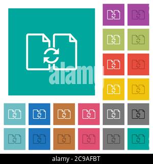 Swap documents multi colored flat icons on plain square backgrounds. Included white and darker icon variations for hover or active effects. Stock Vector