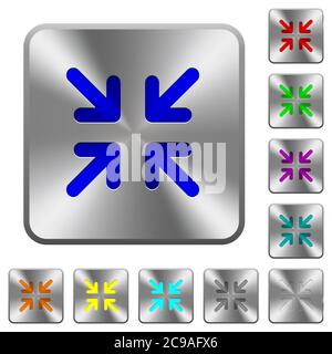 Minimize arrows engraved icons on rounded square glossy steel buttons Stock Vector