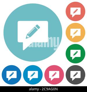 writing comment flat white icons on round color backgrounds Stock Vector