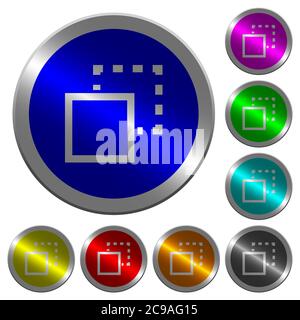 Send element to back icons on round luminous coin-like color steel buttons Stock Vector