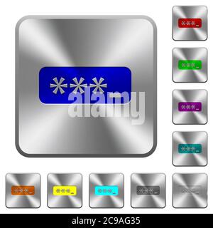 PIN code engraved icons on rounded square glossy steel buttons Stock Vector