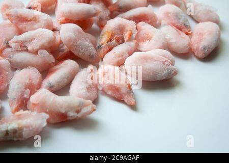 Frosted shrimps on white background close up Stock Photo