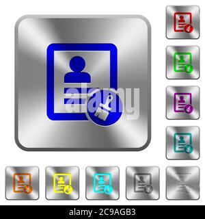Paste contact engraved icons on rounded square glossy steel buttons Stock Vector