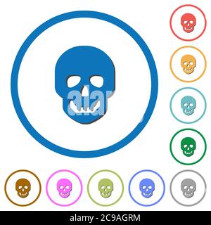 Human skull flat color vector icons with shadows in round outlines on white background Stock Vector