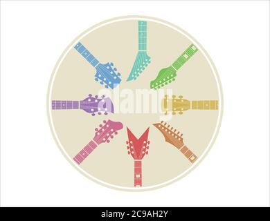 Vector guitar shop logo. Music icon for audio store. Creative festival poster, flyer, brochure template. Stock Vector