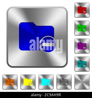 Remove directory engraved icons on rounded square glossy steel buttons Stock Vector