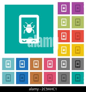 Malicious mobile software multi colored flat icons on plain square backgrounds. Included white and darker icon variations for hover or active effects. Stock Vector