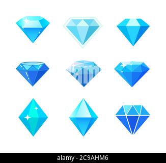 Set of blue diamond icon. Flat illustration of diamond. Template design for corporate business logo, mobile or web app. Vector illustration Stock Vector