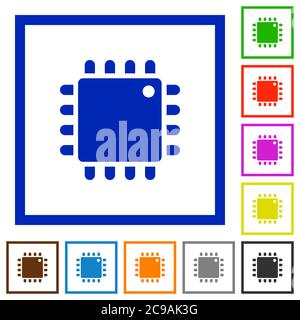 Computer processor flat color icons in square frames on white background Stock Vector