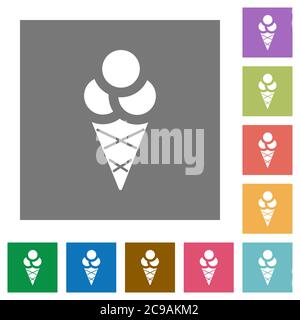 Ice cream flat icons on simple color square backgrounds Stock Vector
