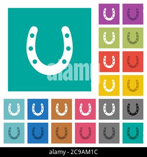 Horseshoe multi colored flat icons on plain square backgrounds. Included white and darker icon variations for hover or active effects. Stock Vector