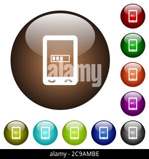 Mobile processing white icons on round color glass buttons Stock Vector