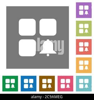 Component alert flat icons on simple color square backgrounds Stock Vector